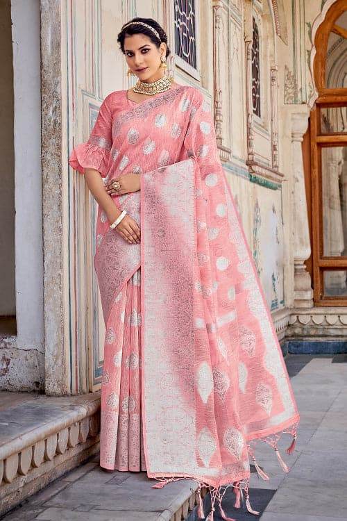 Crepe Pink Linen Saree
