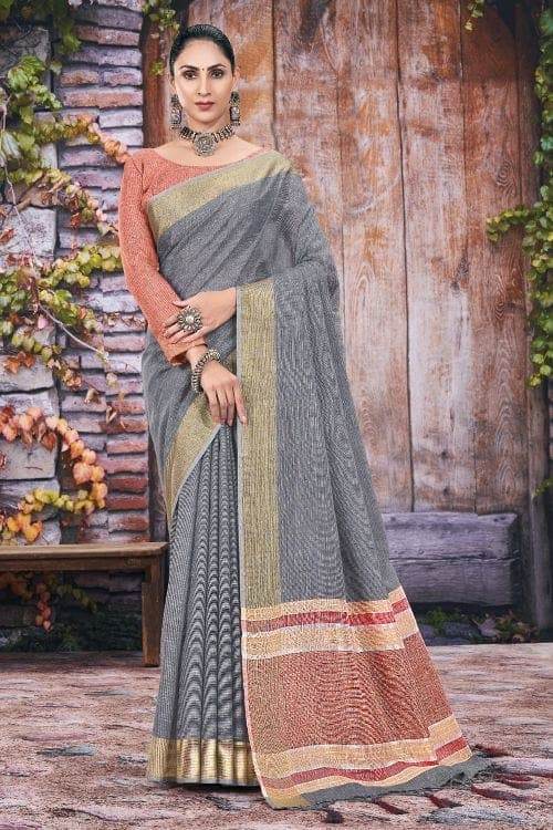 Davy Grey Linen Saree