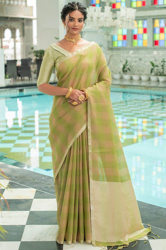 Fern Green Linen Saree