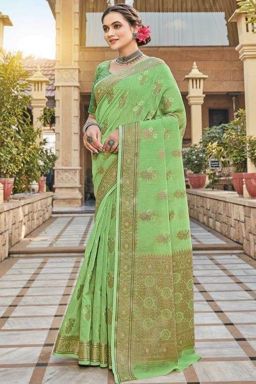 Fern Green Linen Saree