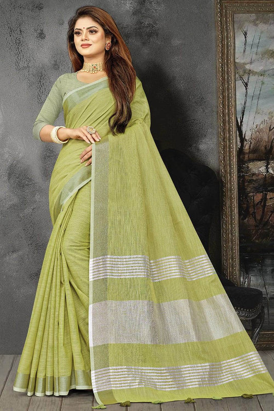 Fern Green Linen Saree