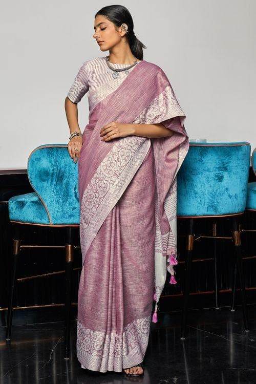 Grape Purple Linen Saree