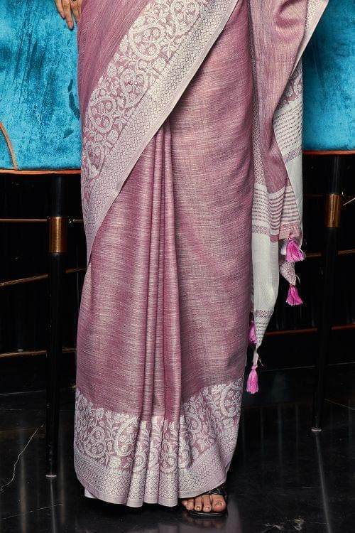 Grape Purple Linen Saree