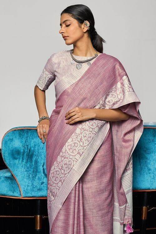 Grape Purple Linen Saree