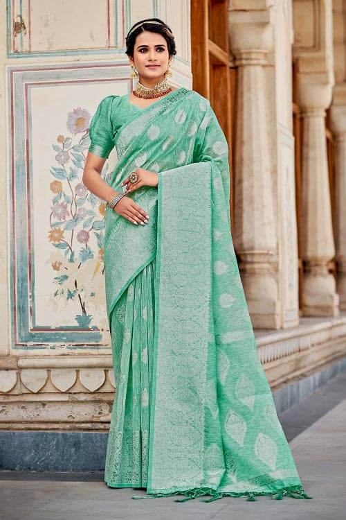 Jade Green Linen Saree