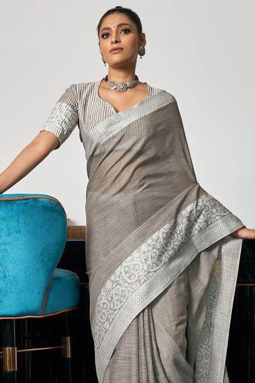 Lava Grey Linen Saree