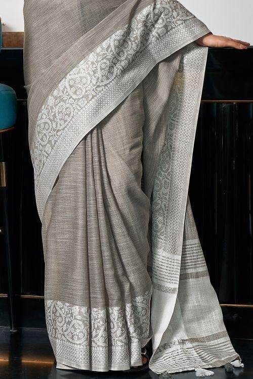 Lava Grey Linen Saree