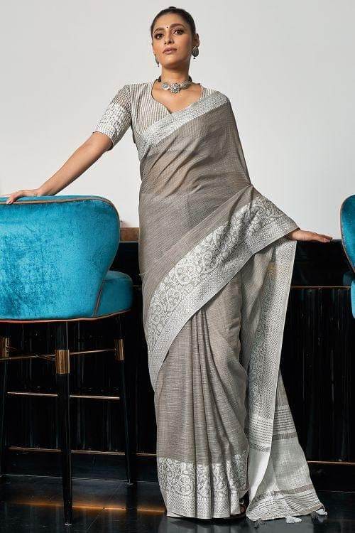Lava Grey Linen Saree