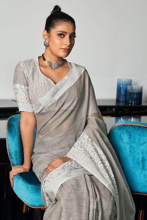 Lava Grey Linen Saree