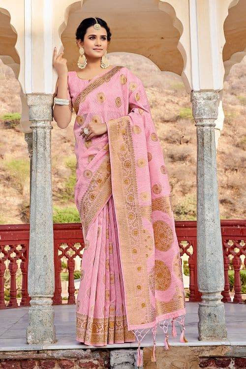 Lily Pink Linen Saree