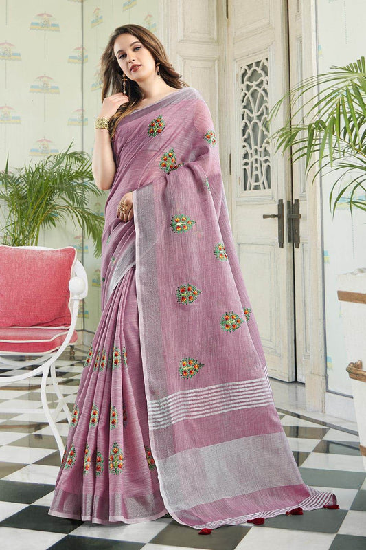 Lily Purple Linen Saree