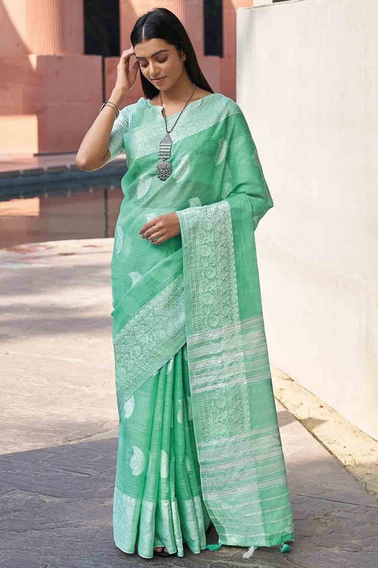 Mint Green Linen Saree