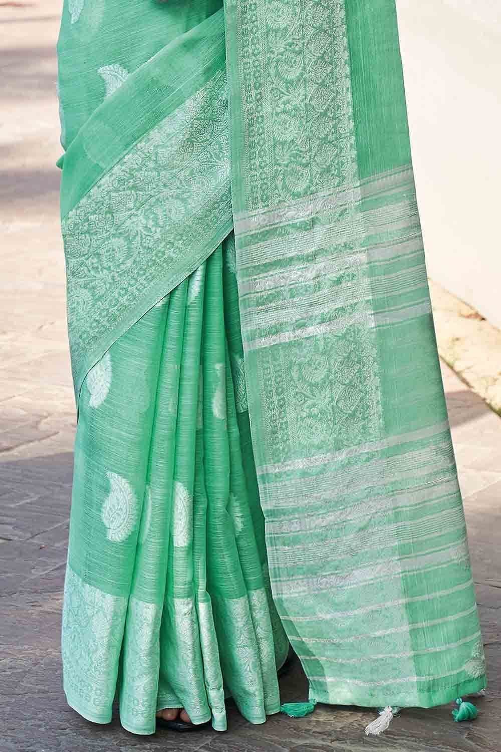 Mint Green Linen Saree