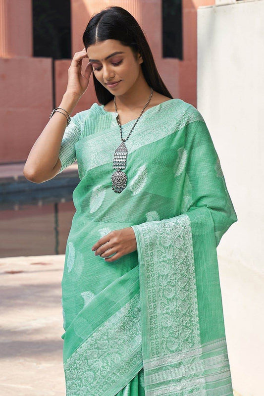Mint Green Linen Saree