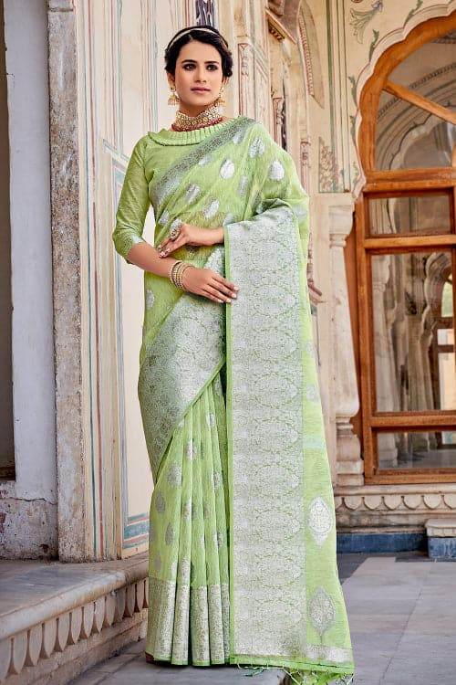 Mint Green Linen Saree
