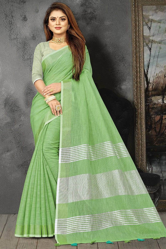 Mint Green Linen Saree