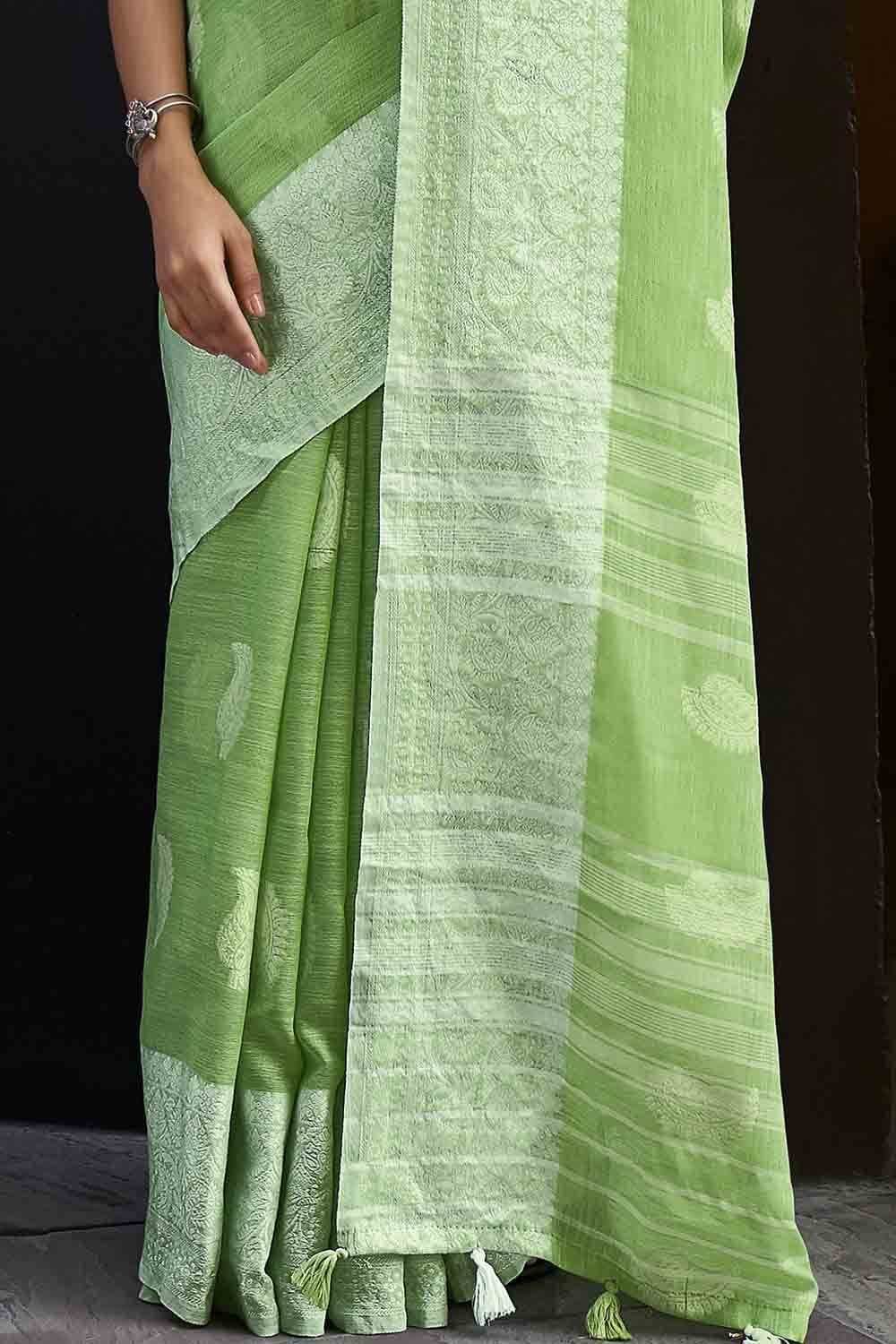 Pear Green Linen Saree