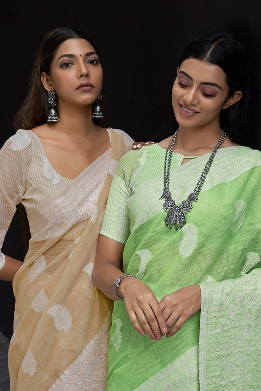 Pear Green Linen Saree