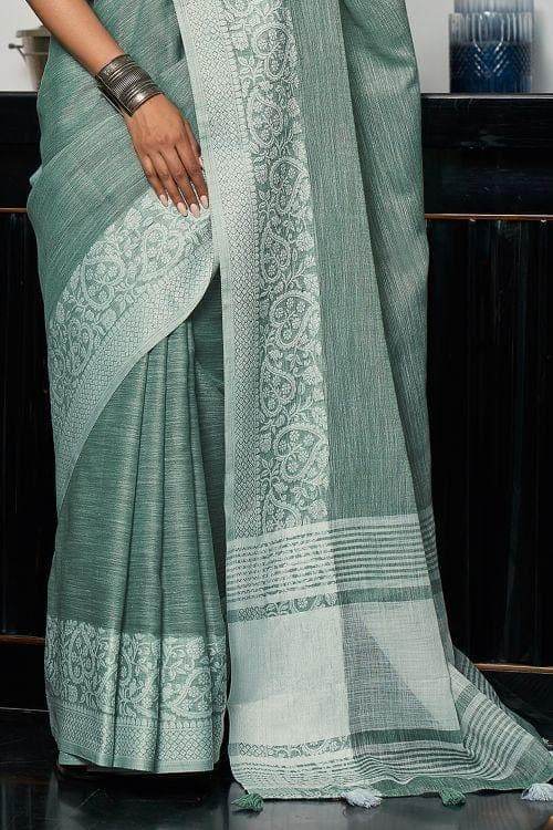 Pewter Grey Linen Saree