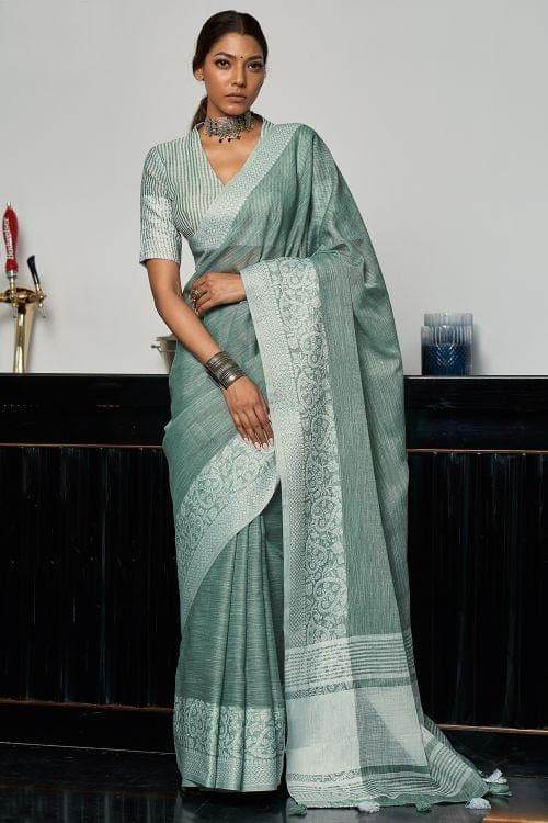 Pewter Grey Linen Saree