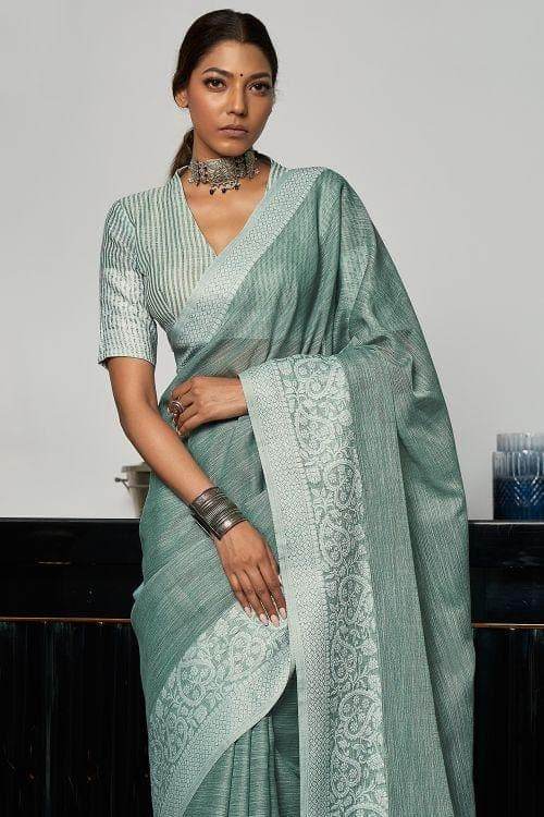 Pewter Grey Linen Saree