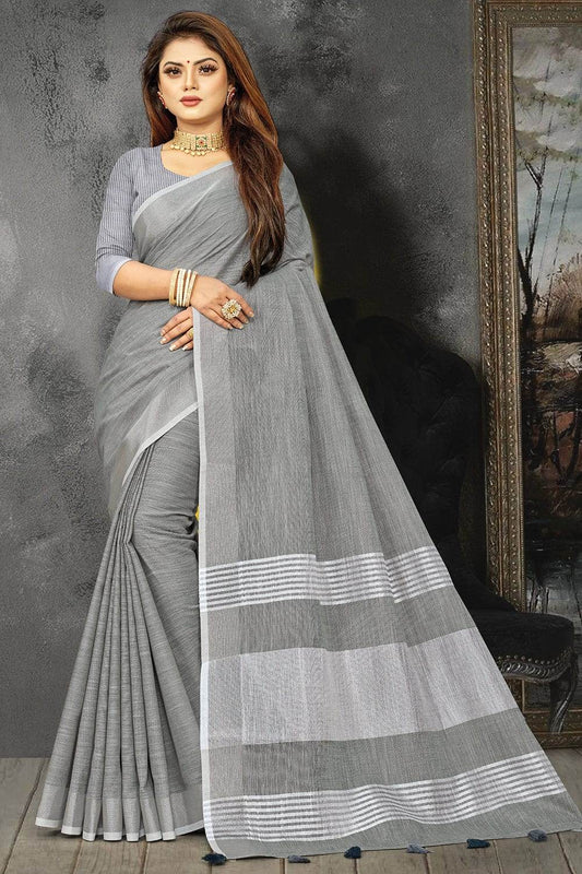 Pewter Grey Linen Saree