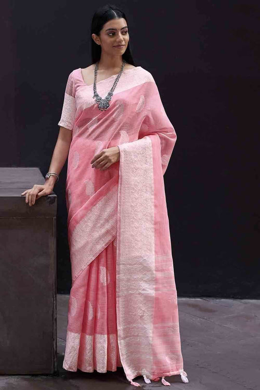 Pink Linen Saree