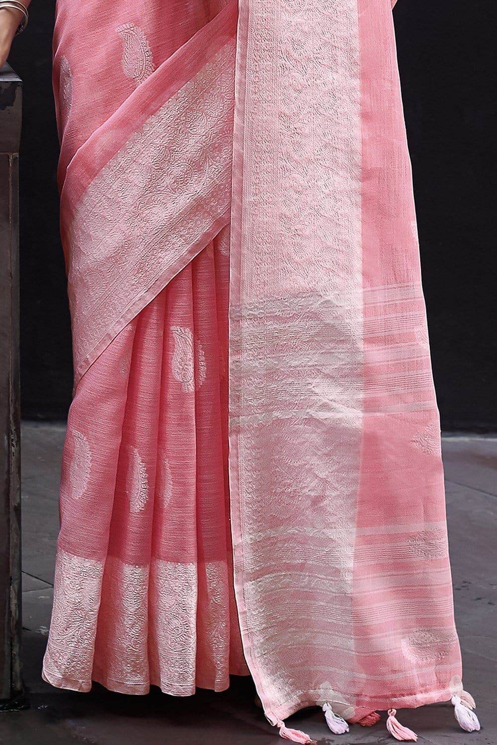 Pink Linen Saree