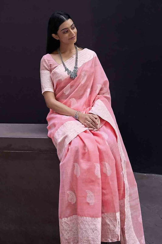 Pink Linen Saree