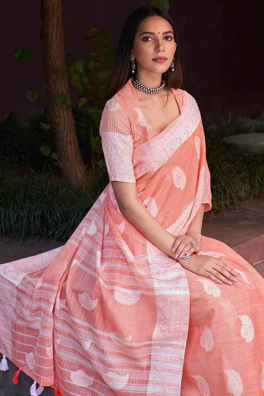 Rose Pink Linen Saree