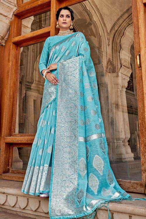Sky Blue Linen Saree