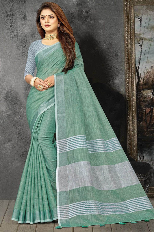 Teal Green Linen Saree