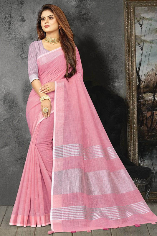 Watermelon Pink Linen Saree