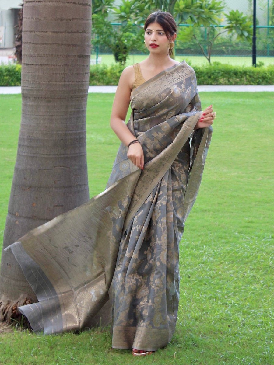 Grey Saree in Linen Silk