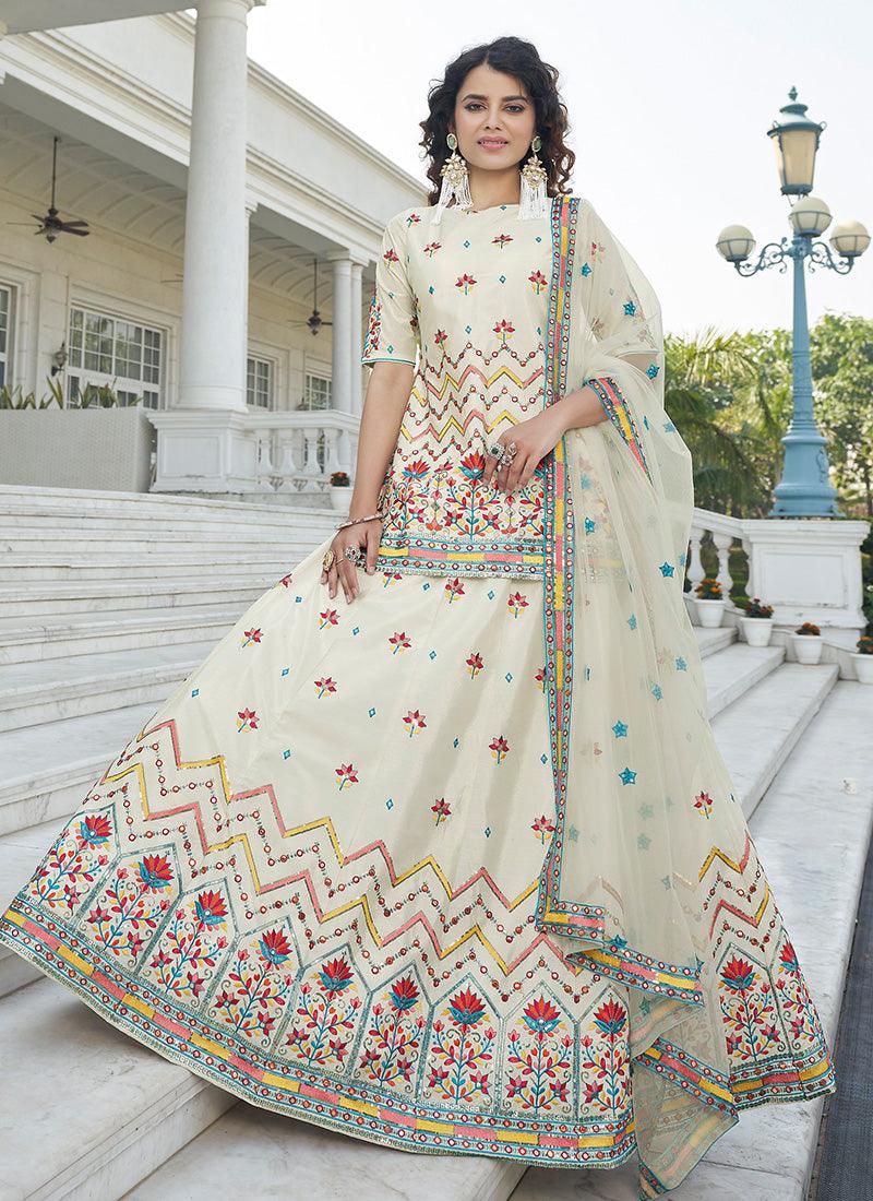 Long Top And Lehenga With Beige Color Dupatta