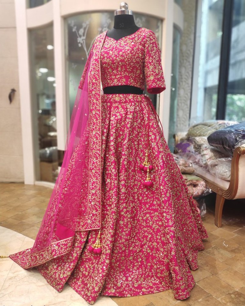 Luxurious Silk Magenta Lehenga Choli Set with Dori Embroidery and Sequins