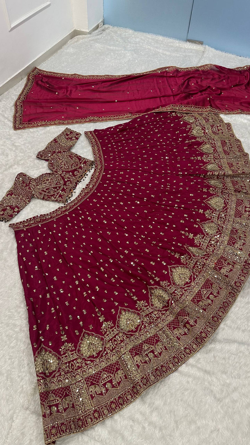 Magenta Malai Silk Lehenga Set