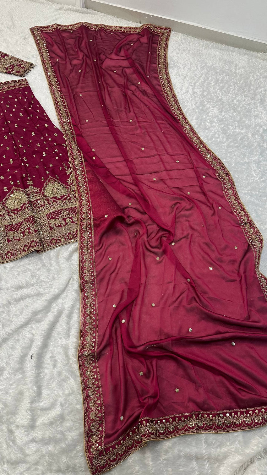 Magenta Malai Silk Lehenga Set