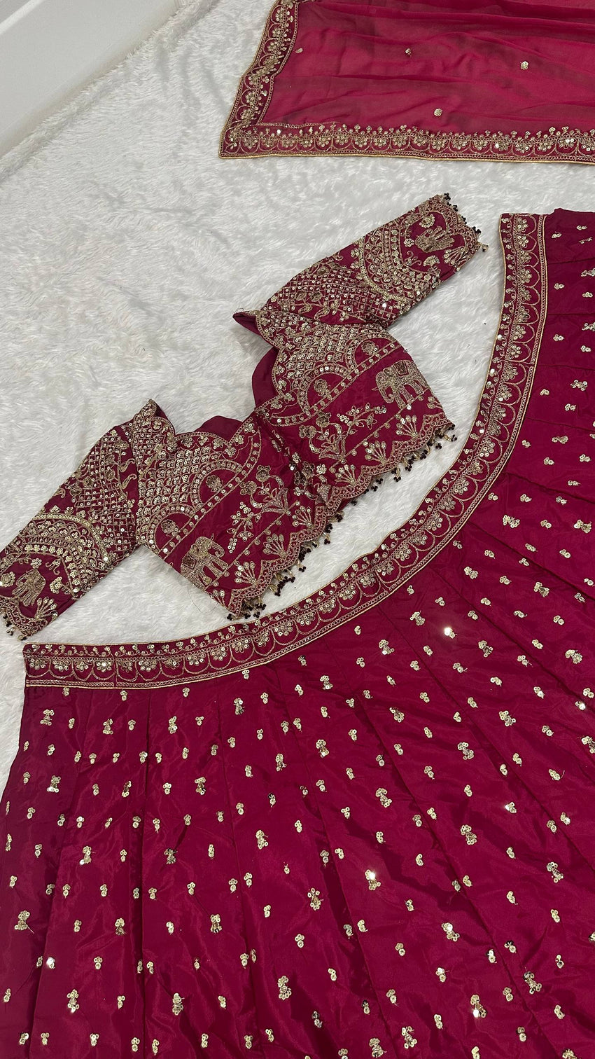 Magenta Malai Silk Lehenga Set