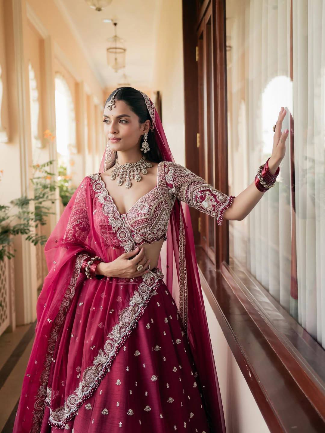 Magenta Malai Silk Lehenga Set