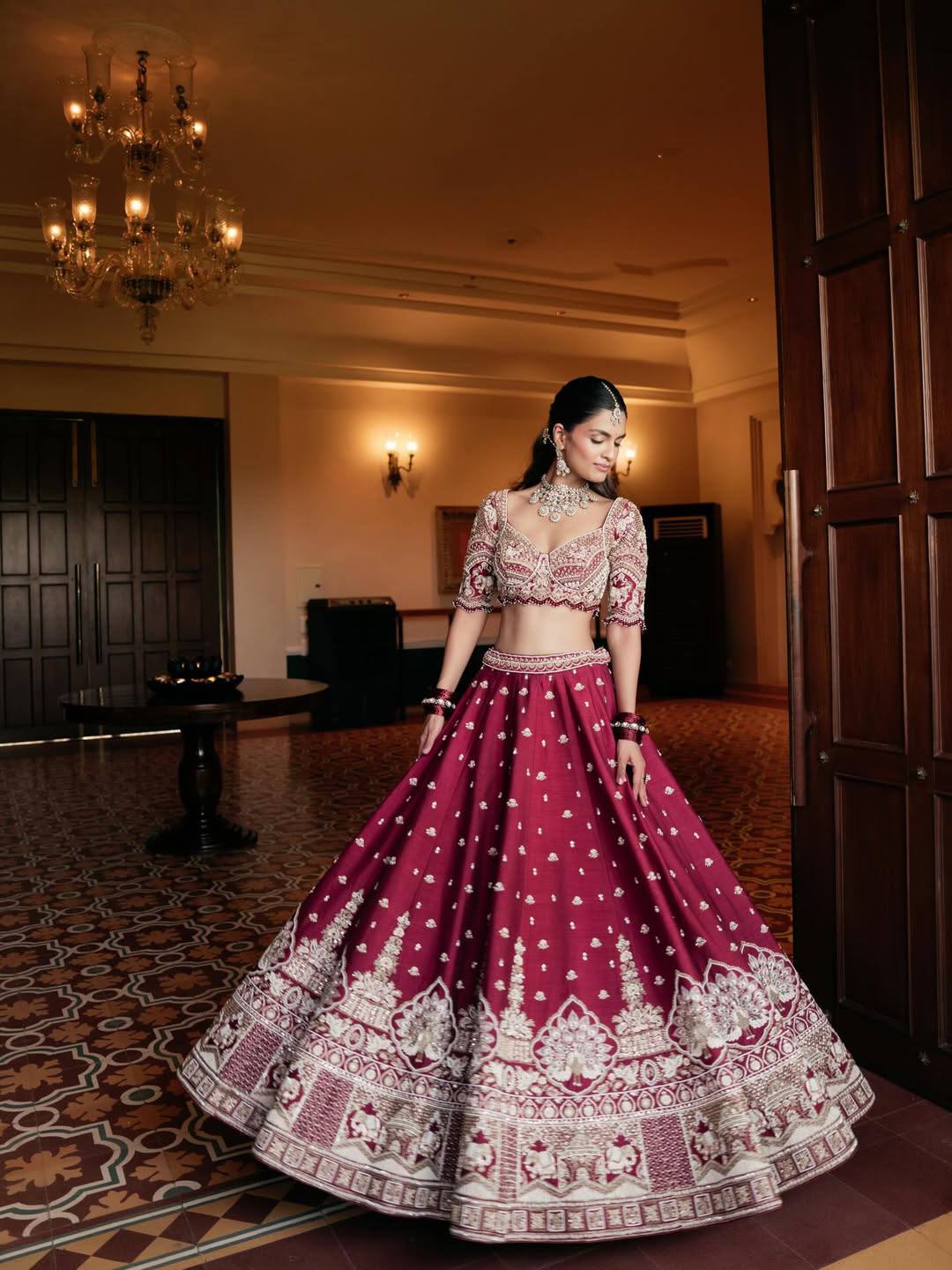 Magenta Malai Silk Lehenga Set