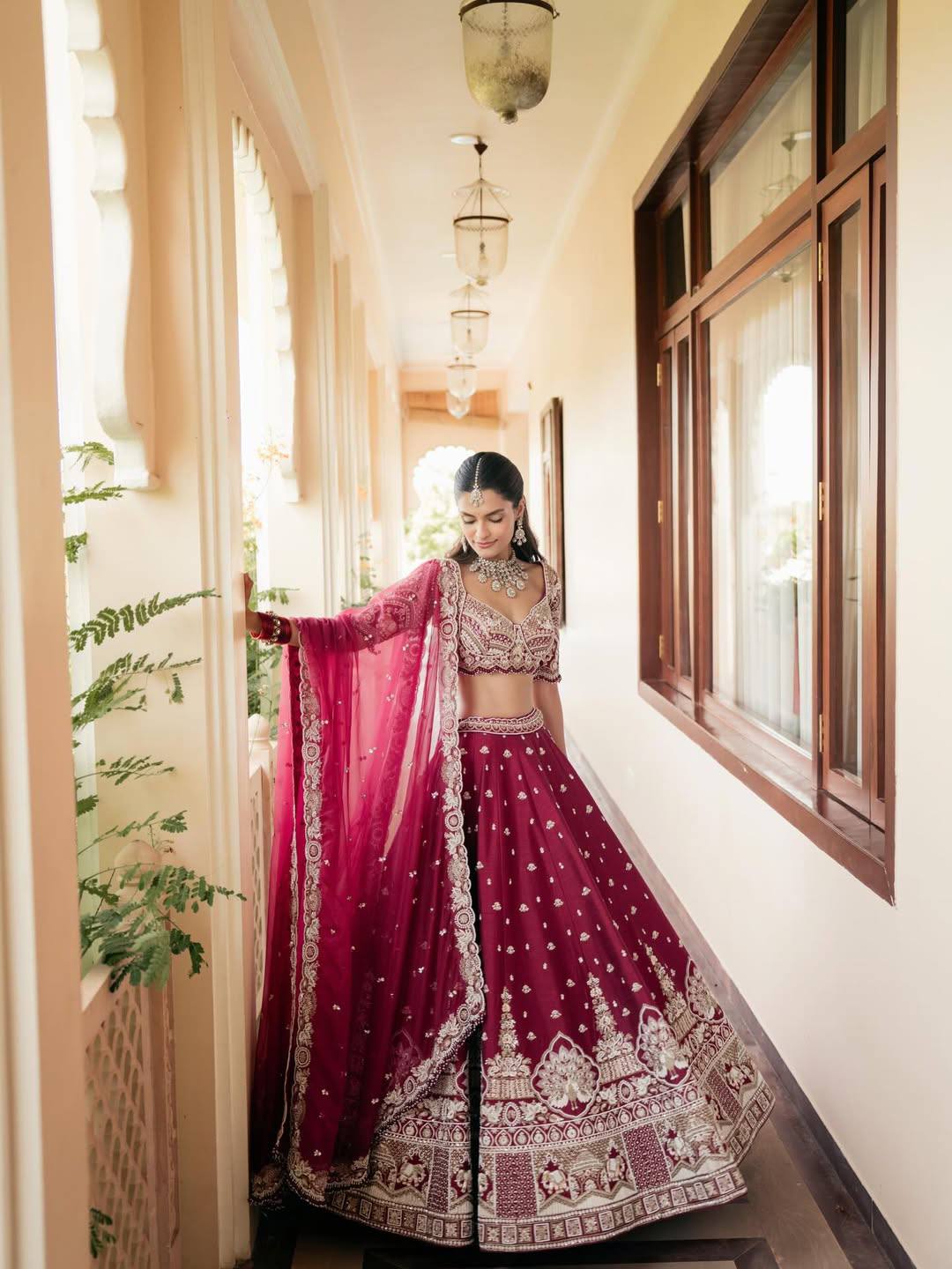 Magenta Malai Silk Lehenga Set