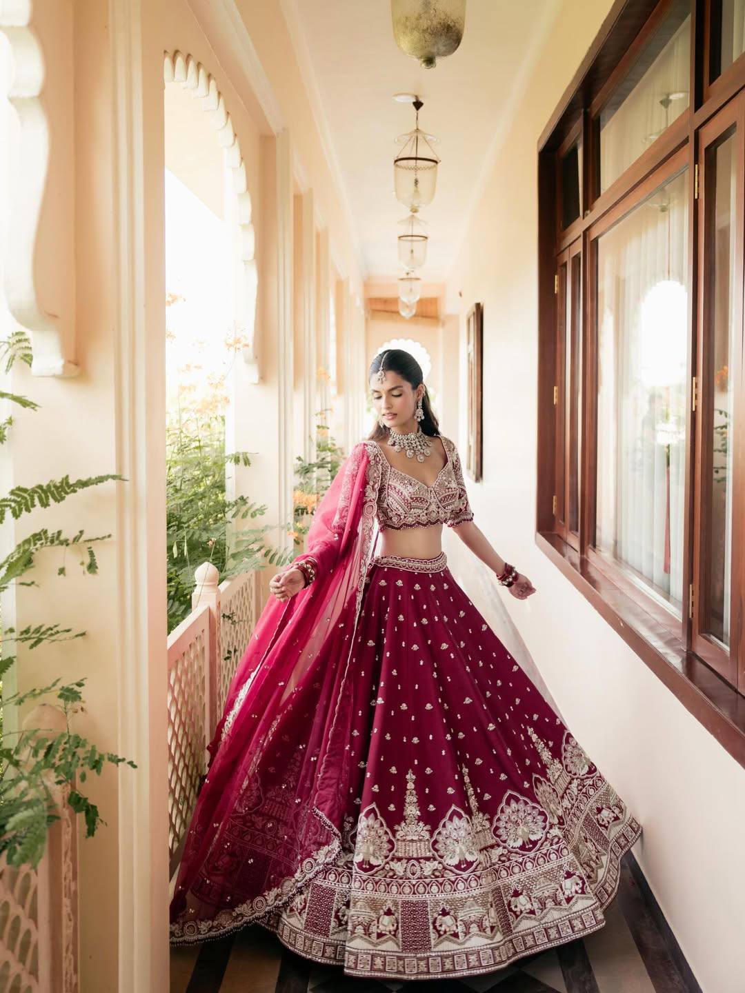 Magenta Malai Silk Lehenga Set