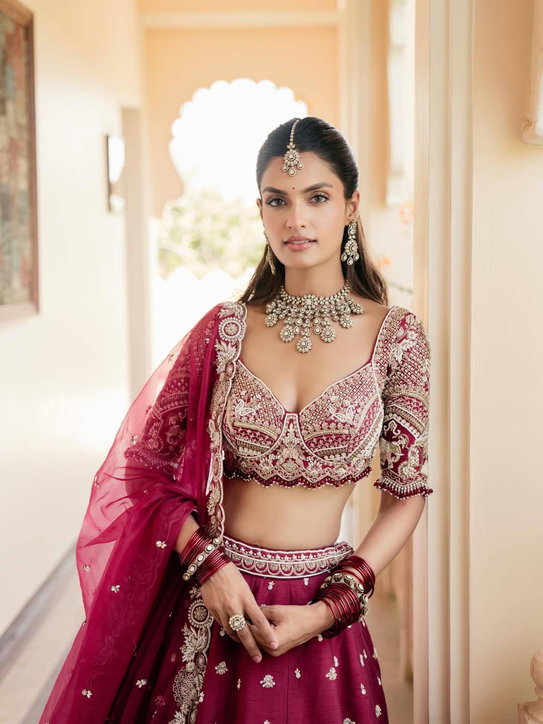 Magenta Malai Silk Lehenga Set