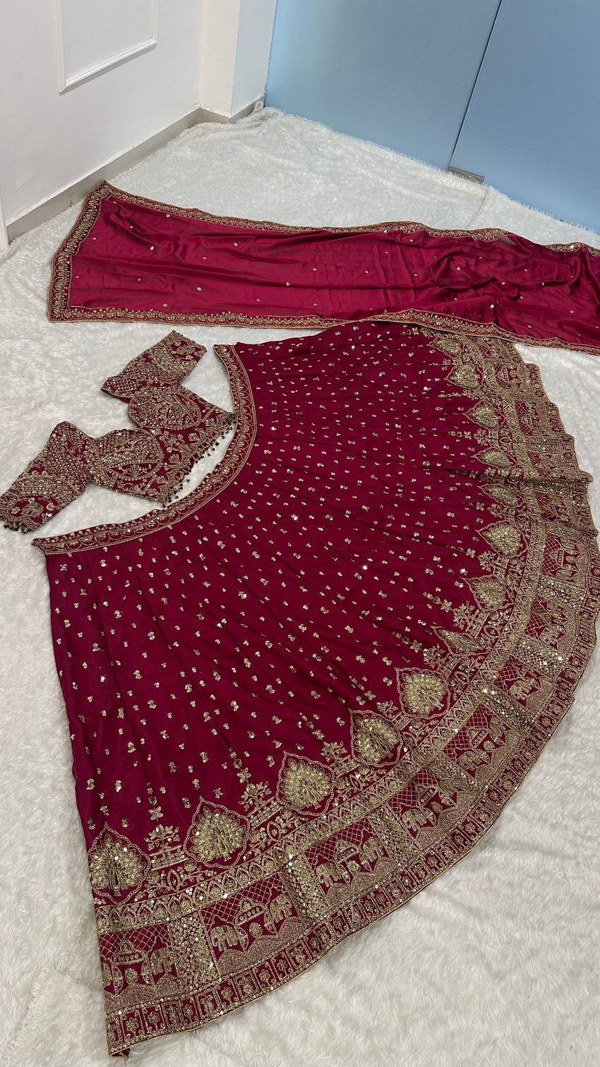 Magenta Malai Silk Lehenga Set