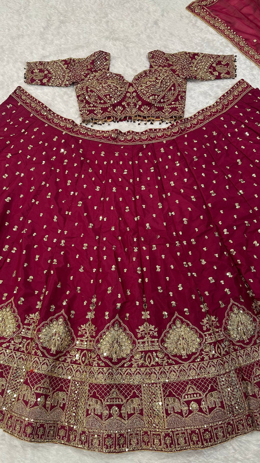 Magenta Malai Silk Lehenga Set