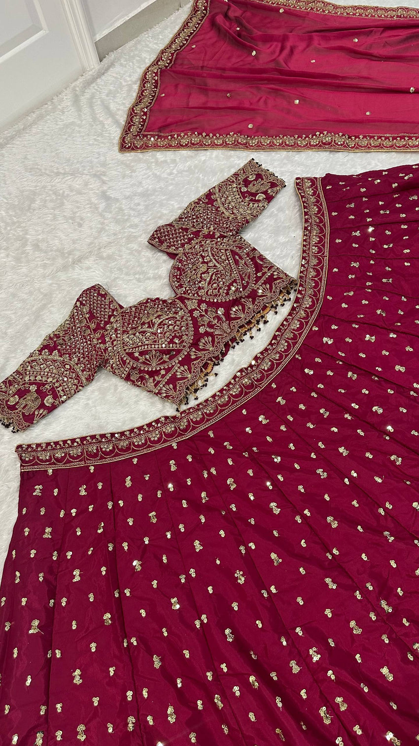 Magenta Malai Silk Lehenga Set