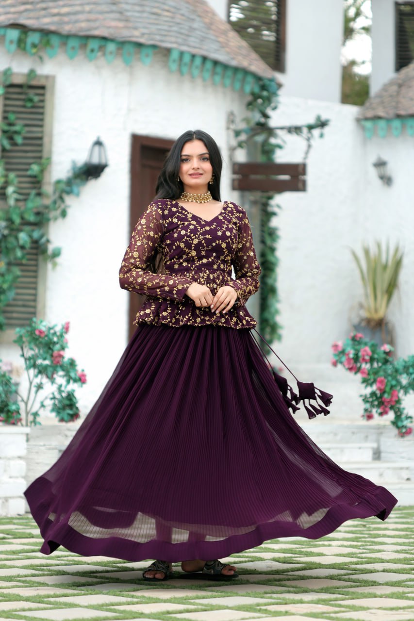 Magenta Red Premium Designer Sequins Embroidered Readymade Lehenga Choli Set