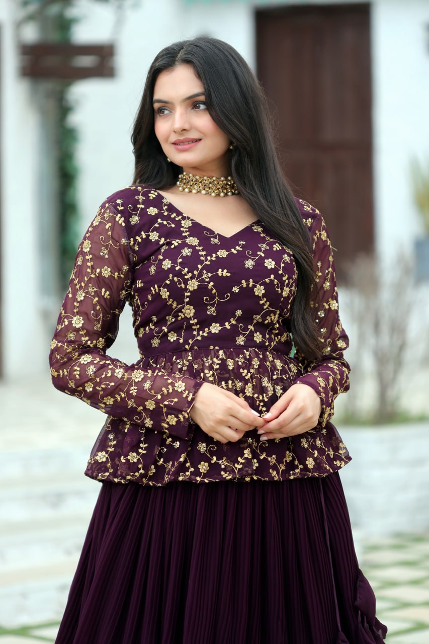 Magenta Red Premium Designer Sequins Embroidered Readymade Lehenga Choli Set