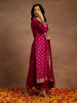 Libas Magenta Woven Design Silk Blend Straight Suit With Dupatta